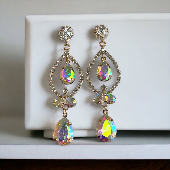 Silver Crystal Drop Earrings Wedding Bridal Bridesmaid Prom Statement Earrings - Picture 7 of 12